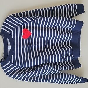 Old Navy Womens Medium Navy White Stripe Heart Applique Sweatshirt Pullover Top